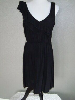 6 Degrees Black Sleeveless Dress V-Neck Accents Ruffle on 1 Shoulder sz L
